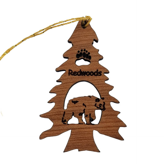 Bear in a Tree Ornament Christmas California Redwoods Souvenir Handmade Wood Ornament Collectible Travel Gift Rustic Home Decor