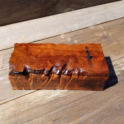 Handmade Wood Box with Redwood Tree Engraved Rustic Handmade Curly Wood #501 California Redwood Jewelry Box Storage Box