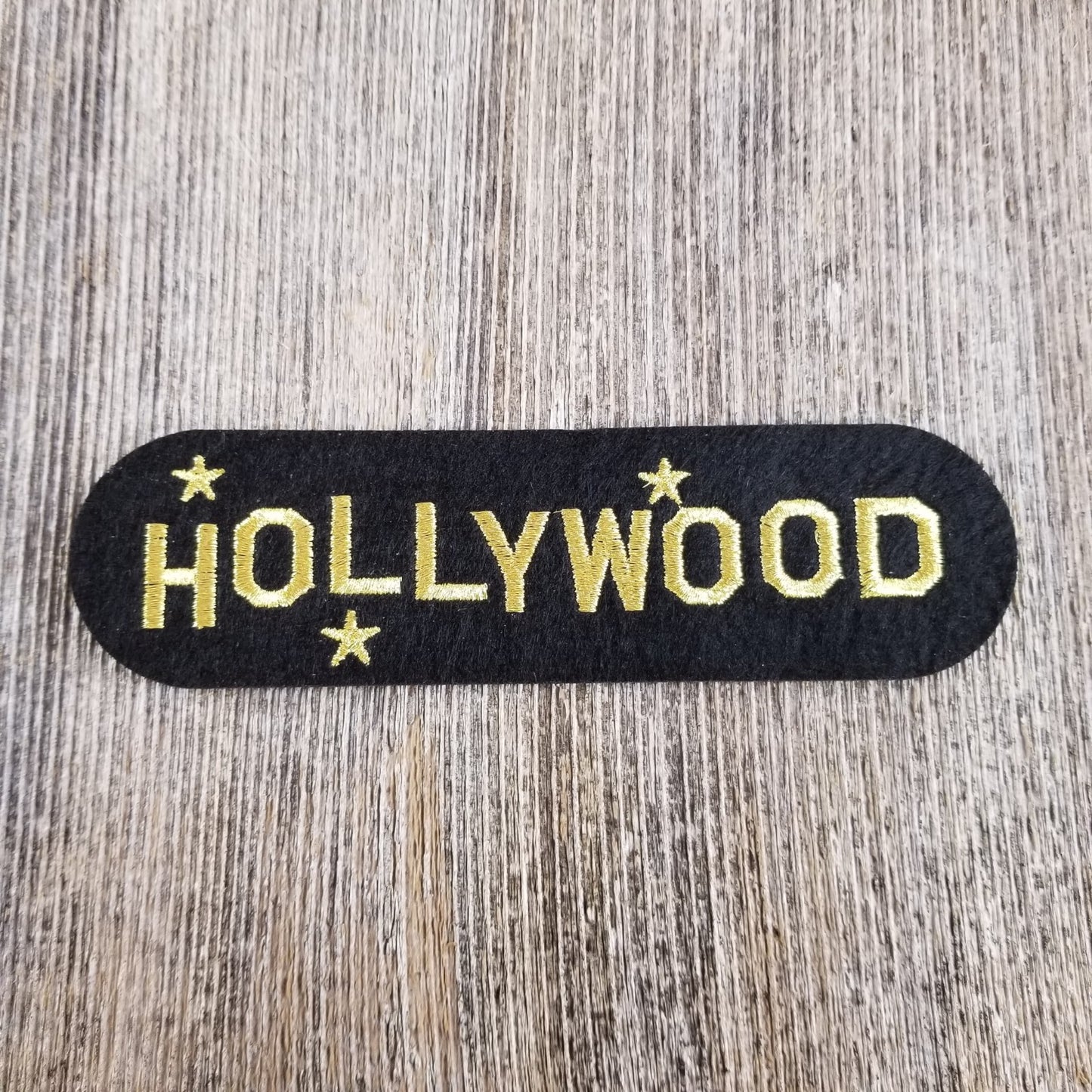 Hollywood Patch - Iron On California Souvenir - Gold Text Badge Emblem