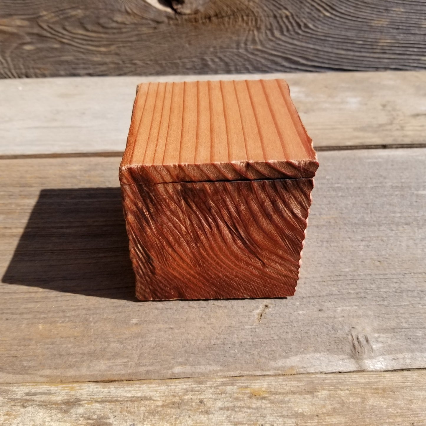 Wood Ring Box California Redwood Rustic Handmade Square 3 inch