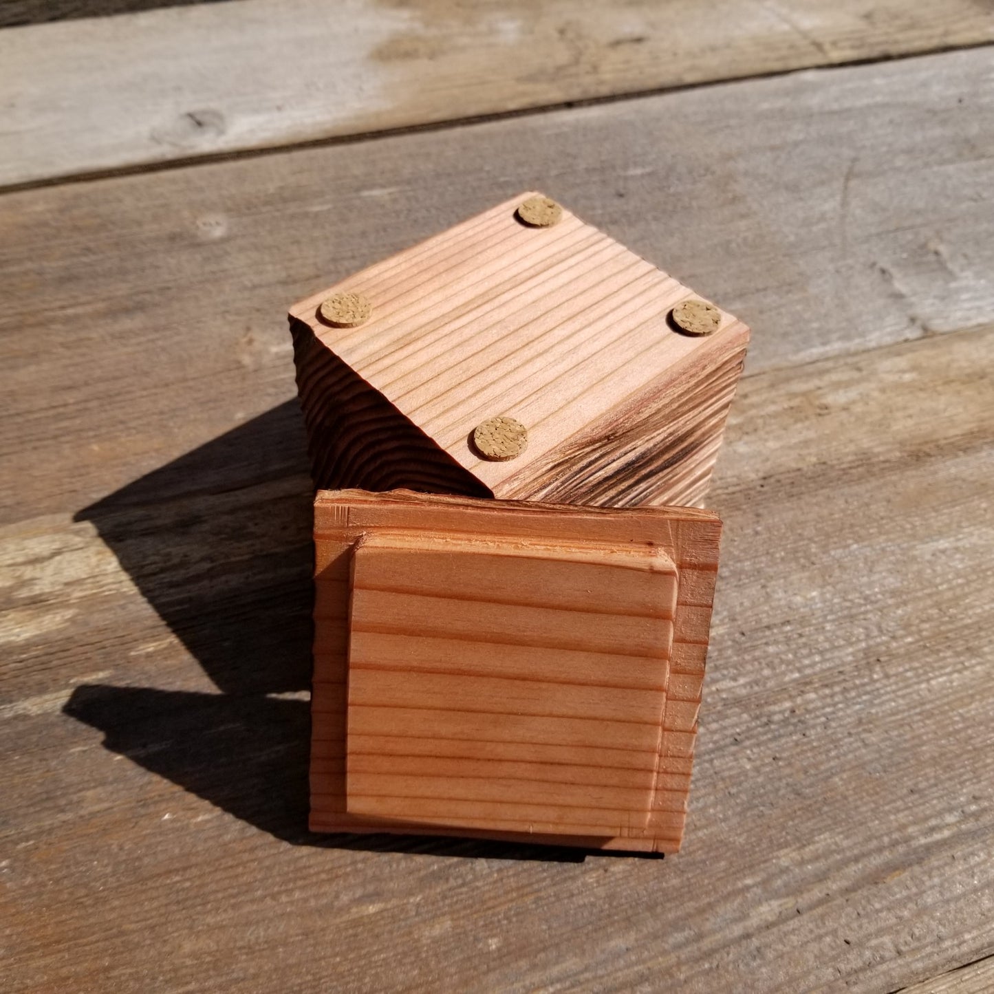 Wood Ring Box California Redwood Rustic Handmade Square 3 inch