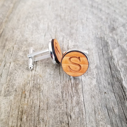 CUSTOM ORDER Cufflinks - Lot of 11 sets for Tyler - California Redwood Initials - Silver Tone