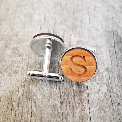 CUSTOM ORDER Cufflinks - Lot of 11 sets for Tyler - California Redwood Initials - Silver Tone