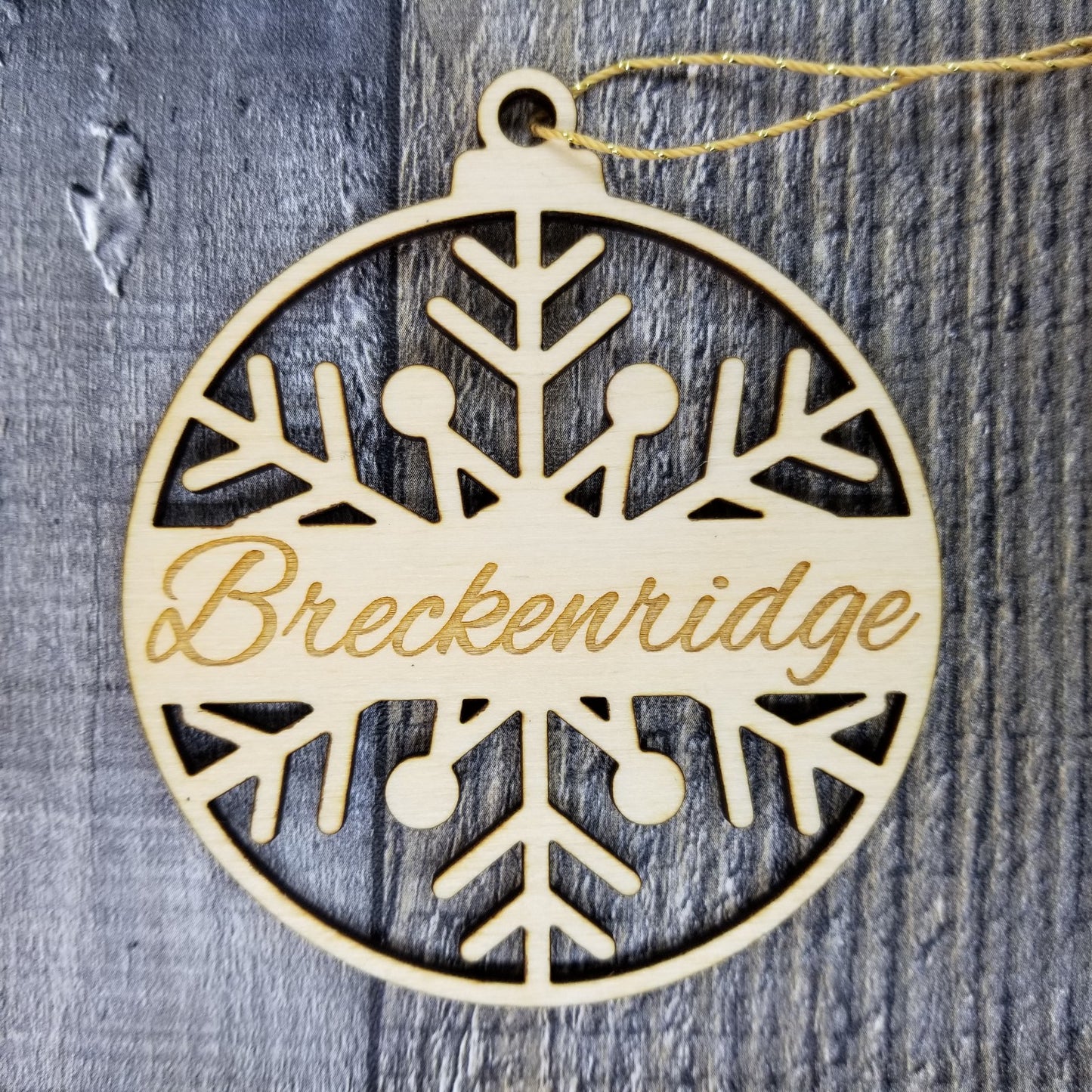 Breckenridge Ornament Handmade Wood Ornament Colorado Souvenir CO Mountain Resort Ski Skiing Skier Gift Snowflake