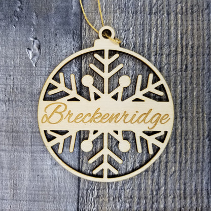 Breckenridge Ornament Handmade Wood Ornament Colorado Souvenir CO Mountain Resort Ski Skiing Skier Gift Snowflake