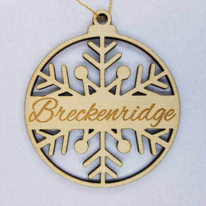 Breckenridge Ornament Handmade Wood Ornament Colorado Souvenir CO Mountain Resort Ski Skiing Skier Gift Snowflake