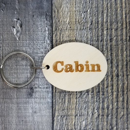 Cabin Wood Keychain Key Ring Keychain Gift - Key Chain Key Tag Key Ring Key Fob - Cabin Text Key Marker