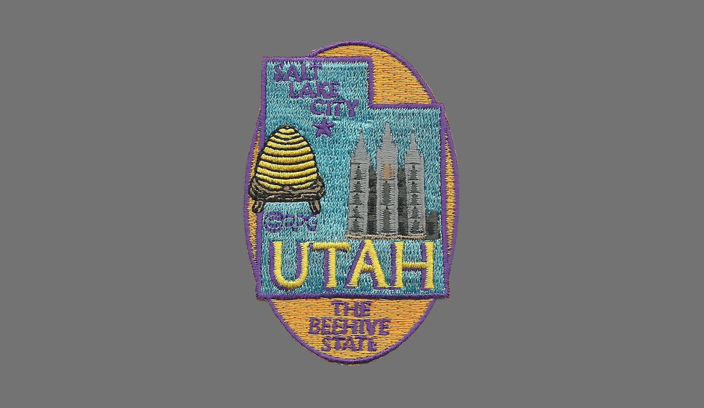 Utah State Travel Patch UT Souvenir Iron On Embellishment or Applique 3" The Beehive State Beehive Salt Lake City Temple Square