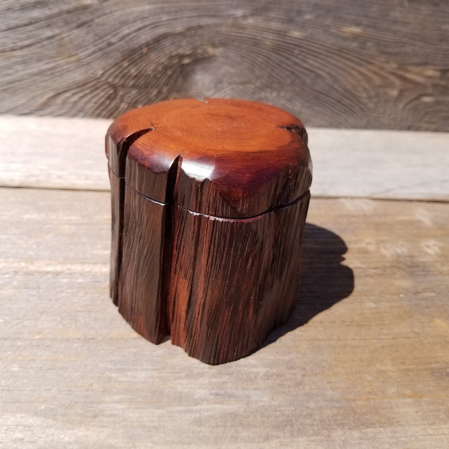 Wood Ring Box Redwood Rustic Handmade California Storage Live Edge Mini #470 Birthday Gift Christmas Gift Mother's Day Gift