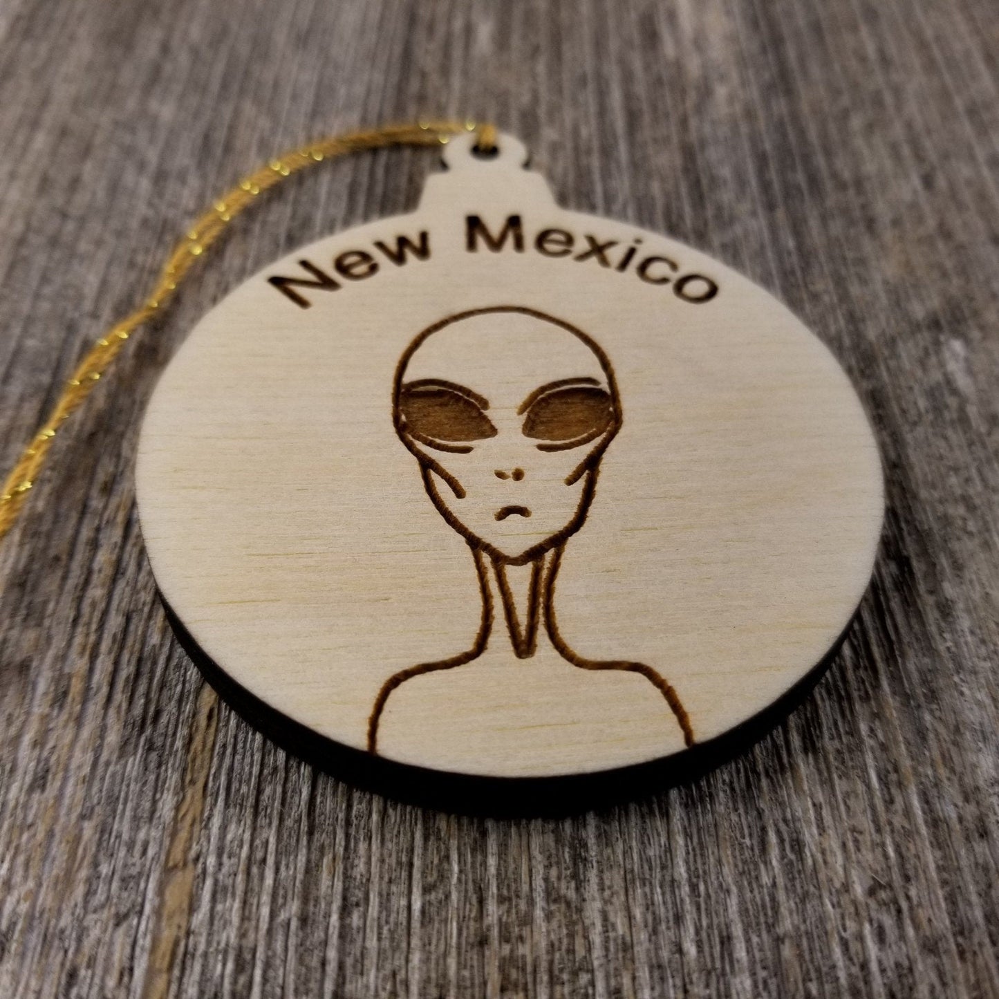 Alien New Mexico Christmas Ornament Wood Laser Cut Handmade in USA Travel Gift Souvenir Memento NM