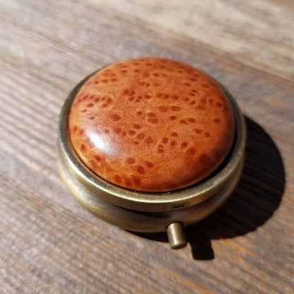 Redwood Pill Box 3 Sections Handmade Top California Burl #411 Souvenir Memento Mothers Day Gift Antique Bronze