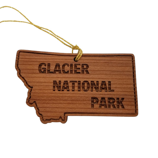 Glacier National Park Ornament - Montana State Shape - Handmade Wood - MT Souvenir Christmas Ornament Travel Gift 3 Inch