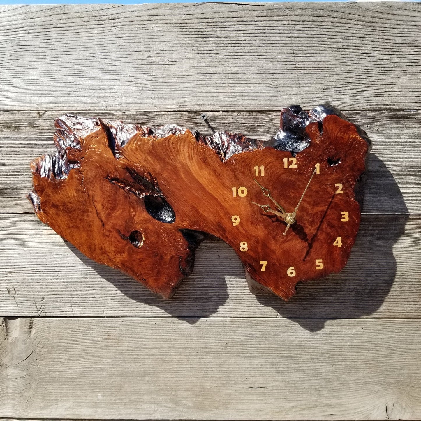 Wood Wall Clock Redwood Clock Handmade Wall Hanging Rustic Wedding Gift Burl Live Edge #429 Anniversary Small