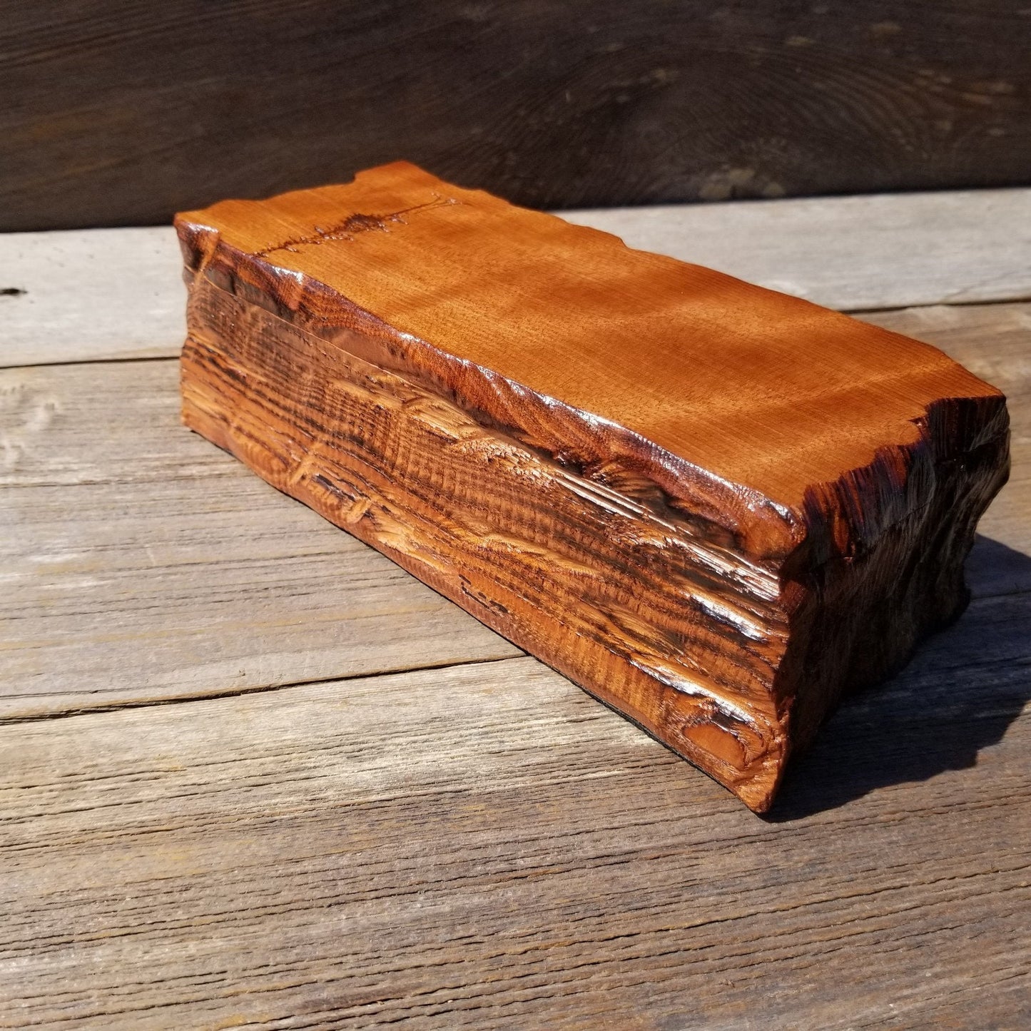 Handmade Wood Box with Redwood Tree Engraved Rustic Handmade Curly Wood #505 California Redwood Jewelry Box Storage Box