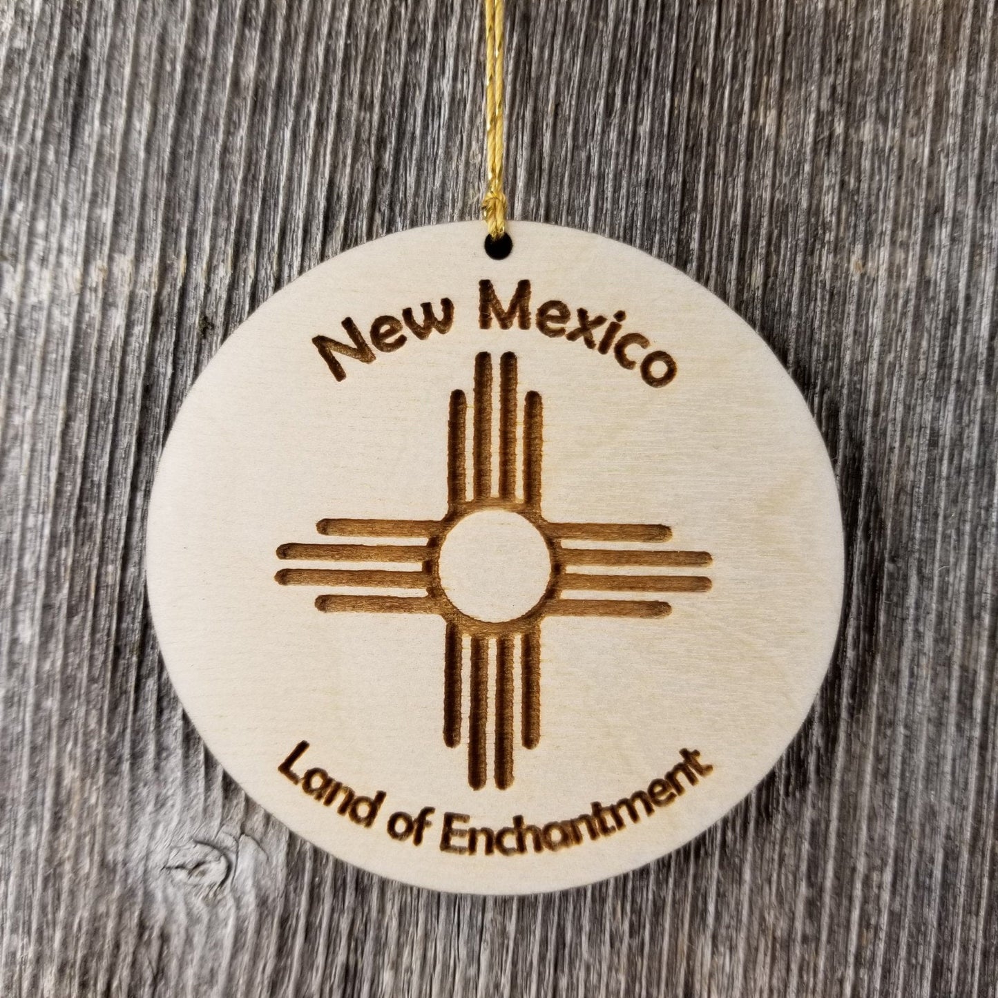 New Mexico Flag Wood Christmas Ornament Land of Enchantment Laser Cut Handmade Made in USA Travel Gift Souvenir Memento