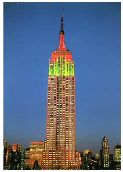 Vintage Empire State Building Postcard 4x6 Night Time Building Lights Lit Up New York City Merchandise Printed in Italy Gindi Publishing