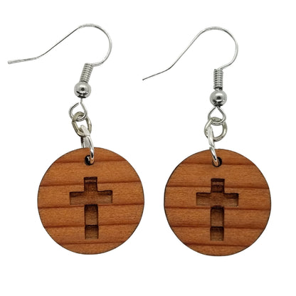 Redwood Earrings - Cross Wood Earrings - California Redwood Dangle Earrings - CA Souvenir Keepsake - Wood Gift Women Engraved