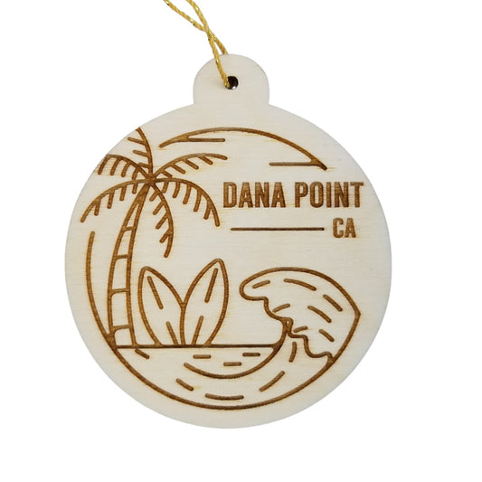 Dana Point California Ornament Handmade Wood Ornament Souvenir CA Ocean Beach Waves Palm Trees Surfboards Travel Gift Made in USA