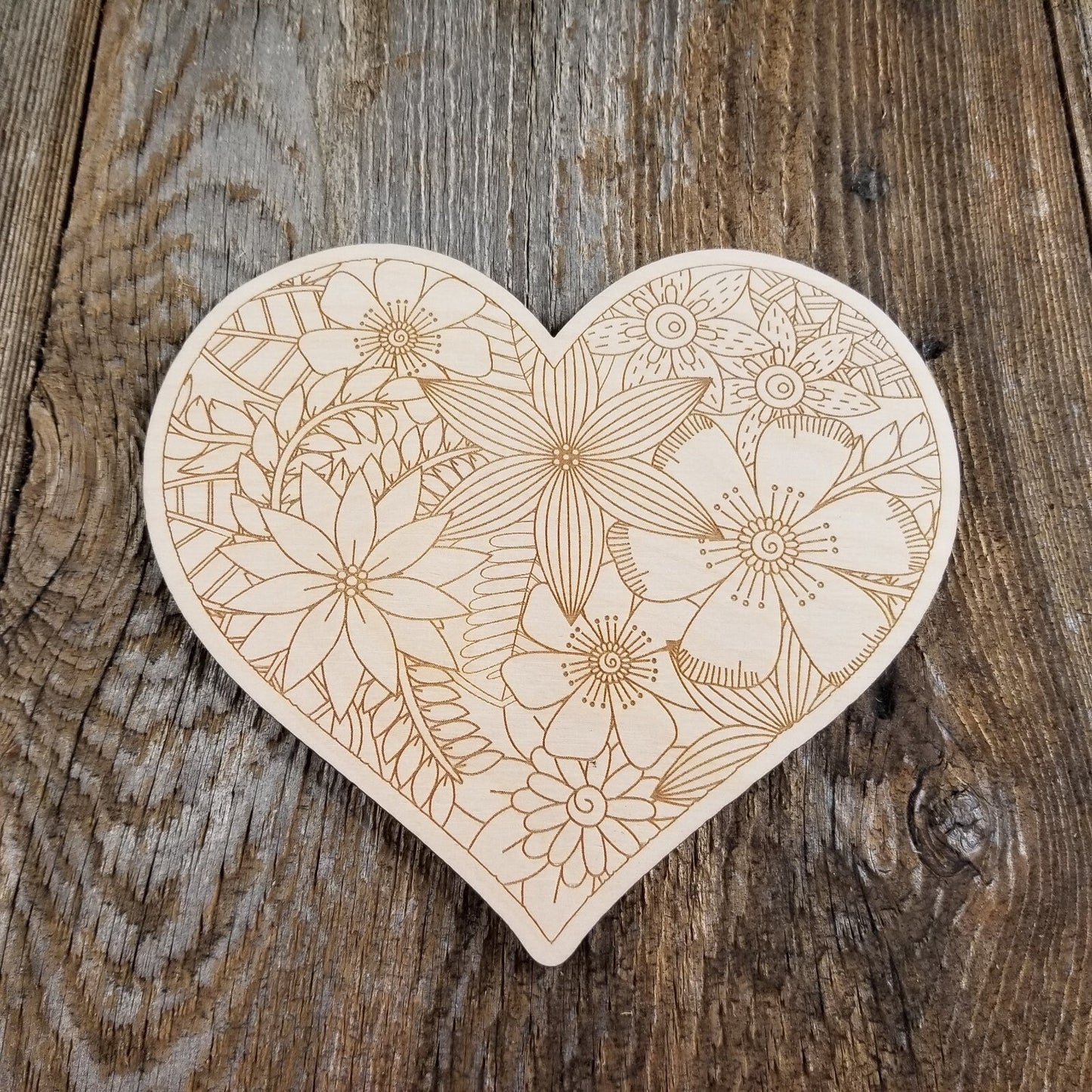 Color Your Own Wood Art ONLY DIY - Wood Trivet - Coloring Project - Craft Supply - Adult Craft Project - Floral Relaxation Gift Heart #1