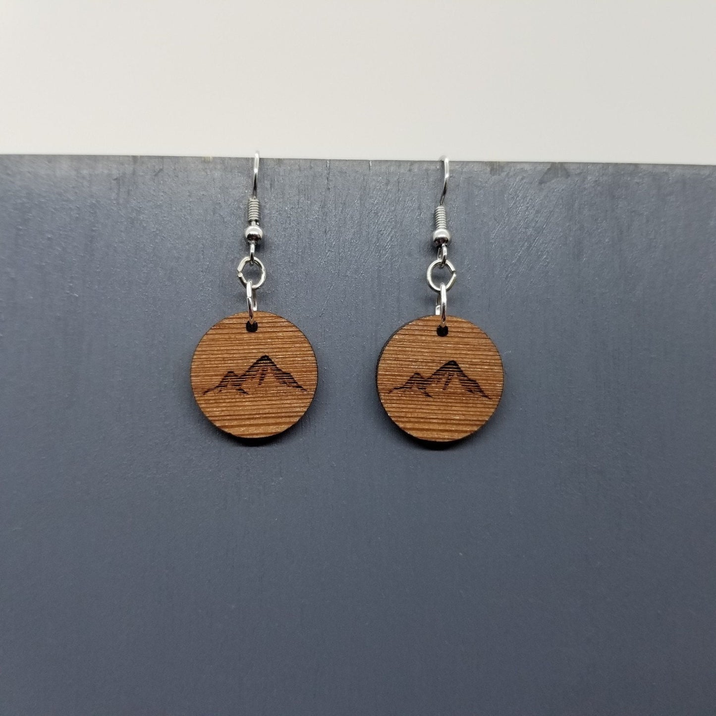 Wood Earrings - Mountain Engraved Wood Earrings - Dangle Earrings - Souvenir Keepsake - Anniversary Gift