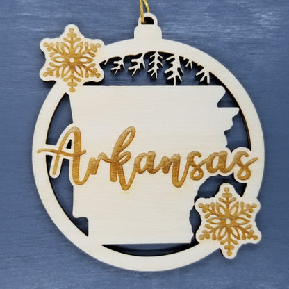 Wholesale Arkansas Ornament - State Shape with Snowflakes Cutout AR Souvenir