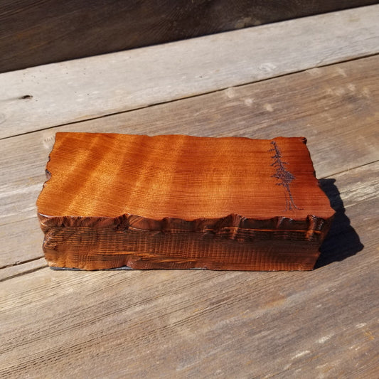 Handmade Wood Box with Redwood Tree Engraved Rustic Handmade Curly Wood #503 California Redwood Jewelry Box Storage Box