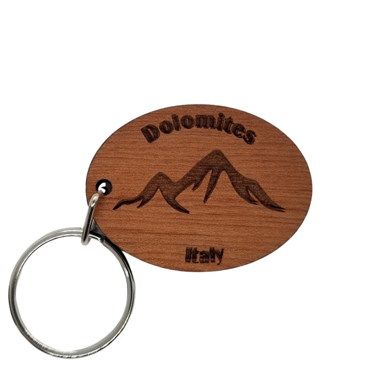 Dolomites Keychain Wood Keyring Italy Souvenir Travel Gift Mountains Ski Resort Skiing Skier Southern Limestone Alps Dolomite Superski Tag