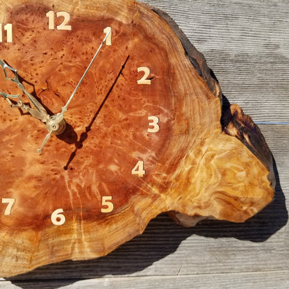 Wood Wall Clock Redwood Clock Handmade Wall Hanging Rustic Wedding Gift Burl Live Edge #551 Anniversary Small Mini