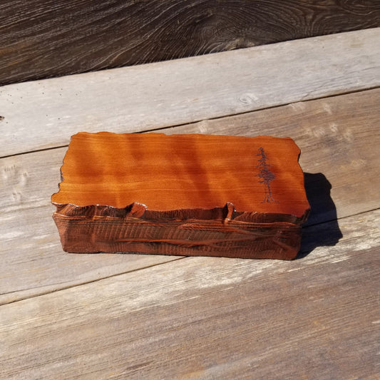 Handmade Wood Box with Redwood Tree Engraved Rustic Handmade Curly Wood #496 California Redwood Jewelry Box Storage Box