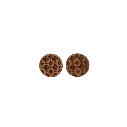 Abstract Crosses and Dashes Pattern Earrings - Cherry Wood Earrings - Stud Earrings - Post Earrings Geometric