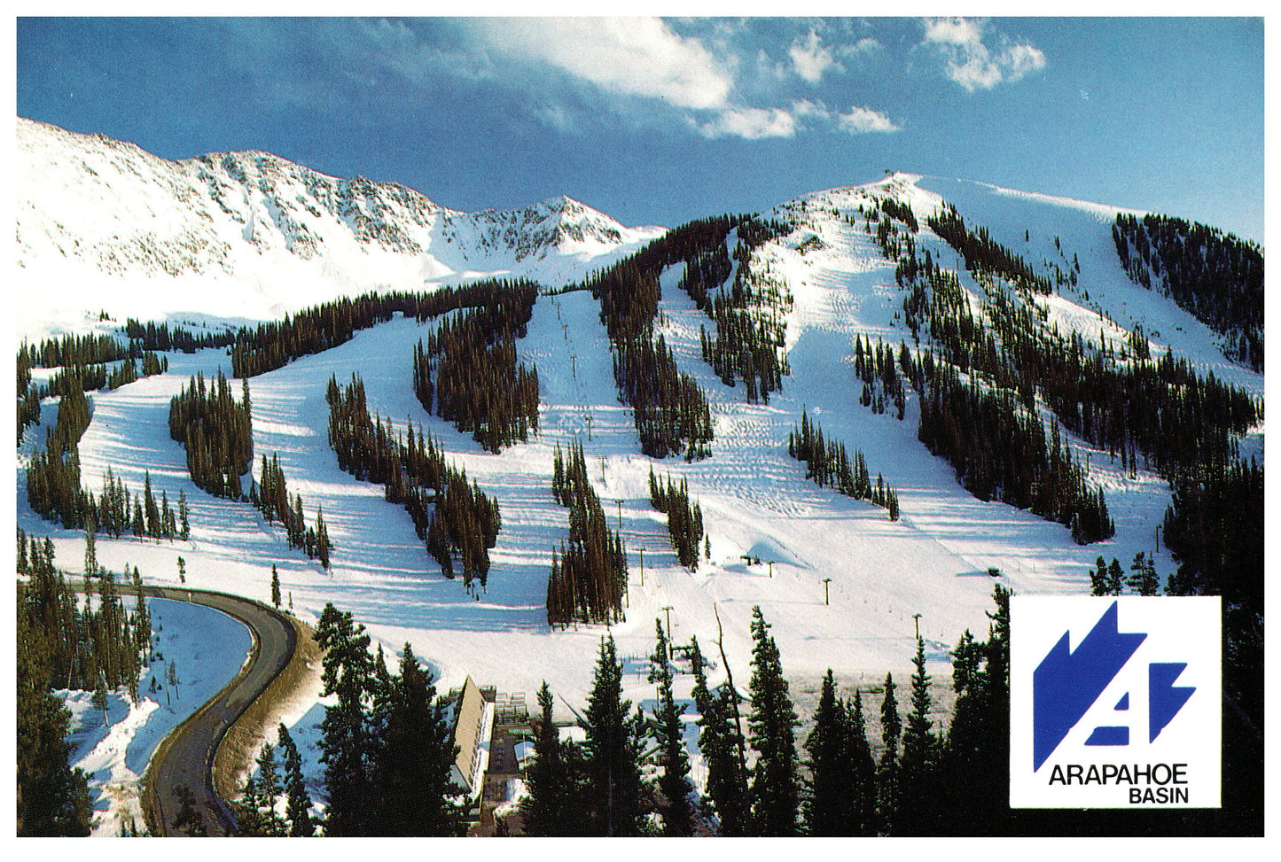 Vintage Colorado Postcard Arapahoe Basin CO 4x6 1980s Sanborn Souvenir Co 1990s Nathan Bilow Snow Mountains Trees