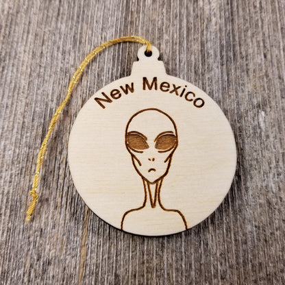 Alien New Mexico Christmas Ornament Wood Laser Cut Handmade in USA Travel Gift Souvenir Memento NM