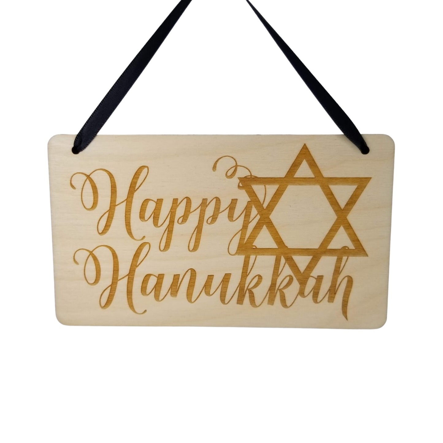 Hanukkah Sign - Happy Hanukkah Hanging Wall Sign - Wood Sign Engraved - Decorating Gift - Home Decoration Holiday Decoration 4x6"