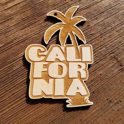 California State Christmas Ornament Bubble Spellout Letters Handmade Wood Ornament Made in USA Laser Cut Cutout Shape CA Souvenir