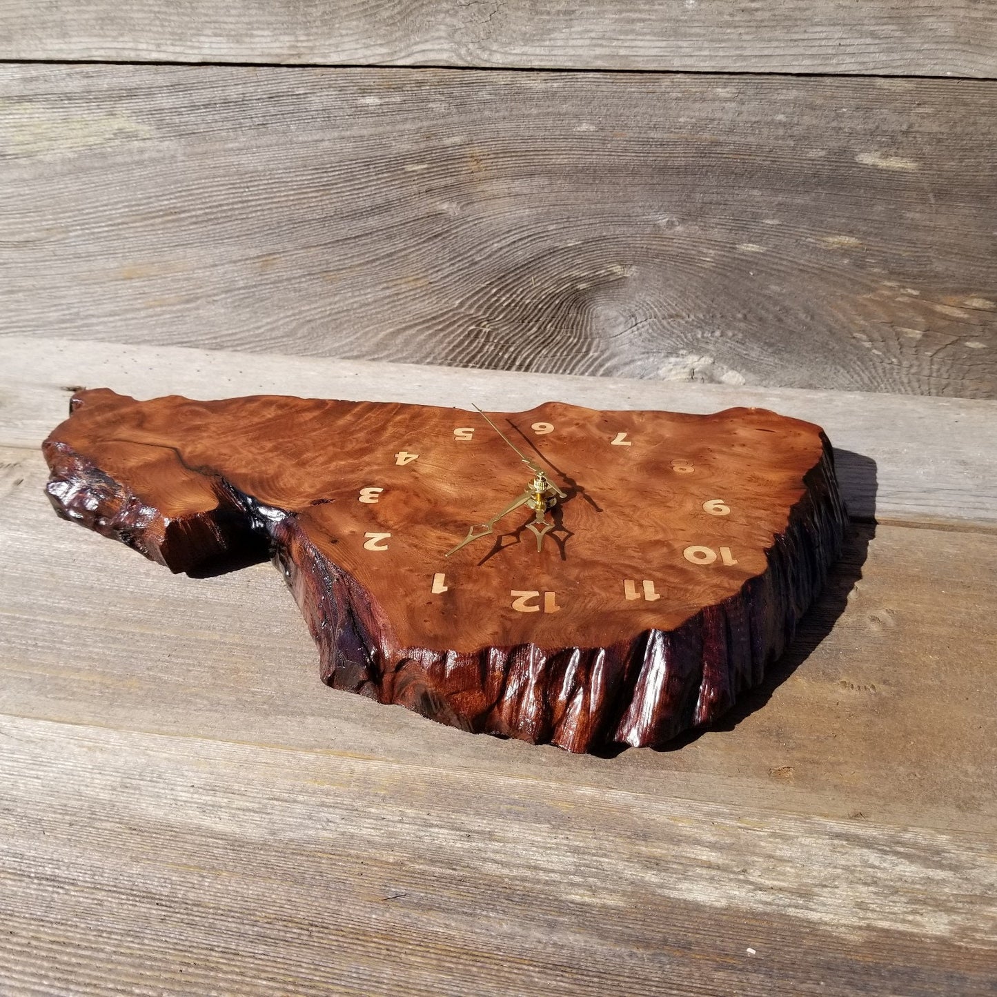 Wood Clock Wall Hanging Redwood Handmade Burl #552 Realtor Gift Redwood Burl Wall Clock Small