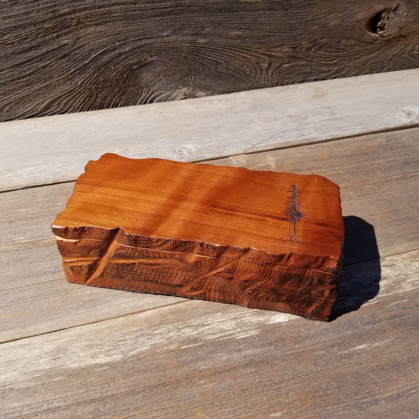 Wood Valet Box Curly Redwood Tree Engraved Rustic Handmade CA Storage #493 Handcrafted Christmas Gift Engagement Gift for Men Jewelry