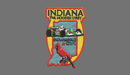 Indiana Patch – State Travel Patch IN Souvenir Embellishment or Applique 3" The Hoosier State Indianapolis Capital Drag Racing Car Cardinal