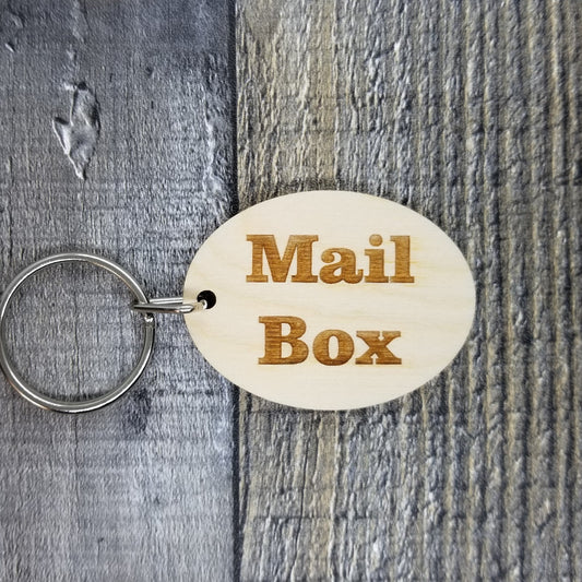 Mail Box Wood Keychain Key Ring Keychain Gift - Key Chain Key Tag Key Ring Key Fob - Mail BoxText Key Marker