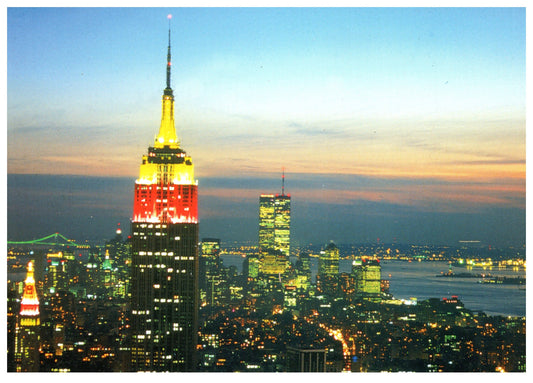 Vintage Empire State Building Postcard 4x6 Night Time Building Lights Lit Up New York City Merchandise Printed in Italy Gindi Publishing