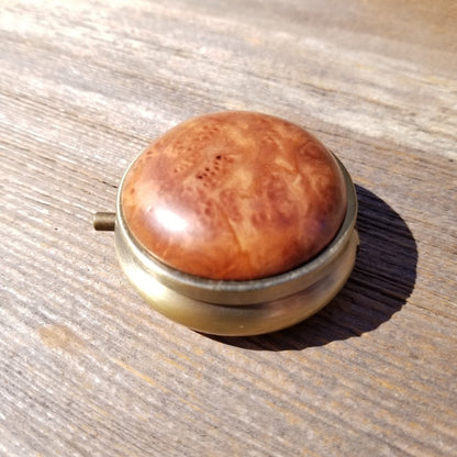 Redwood Pill Box 3 Sections Handmade Top California Burl Souvenir Memento Mothers Day Gift Antique Bronze #412