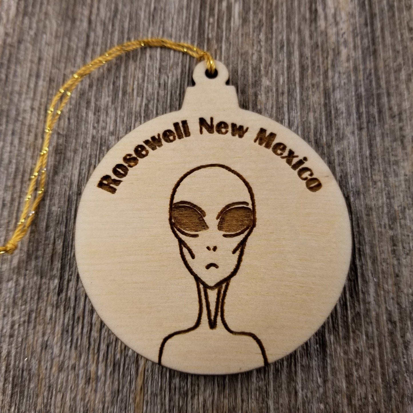 Rosewell New Mexico Alien Christmas Ornament Laser Cut Wood Handmade Made in USA Travel Gift Souvenir Memento NM