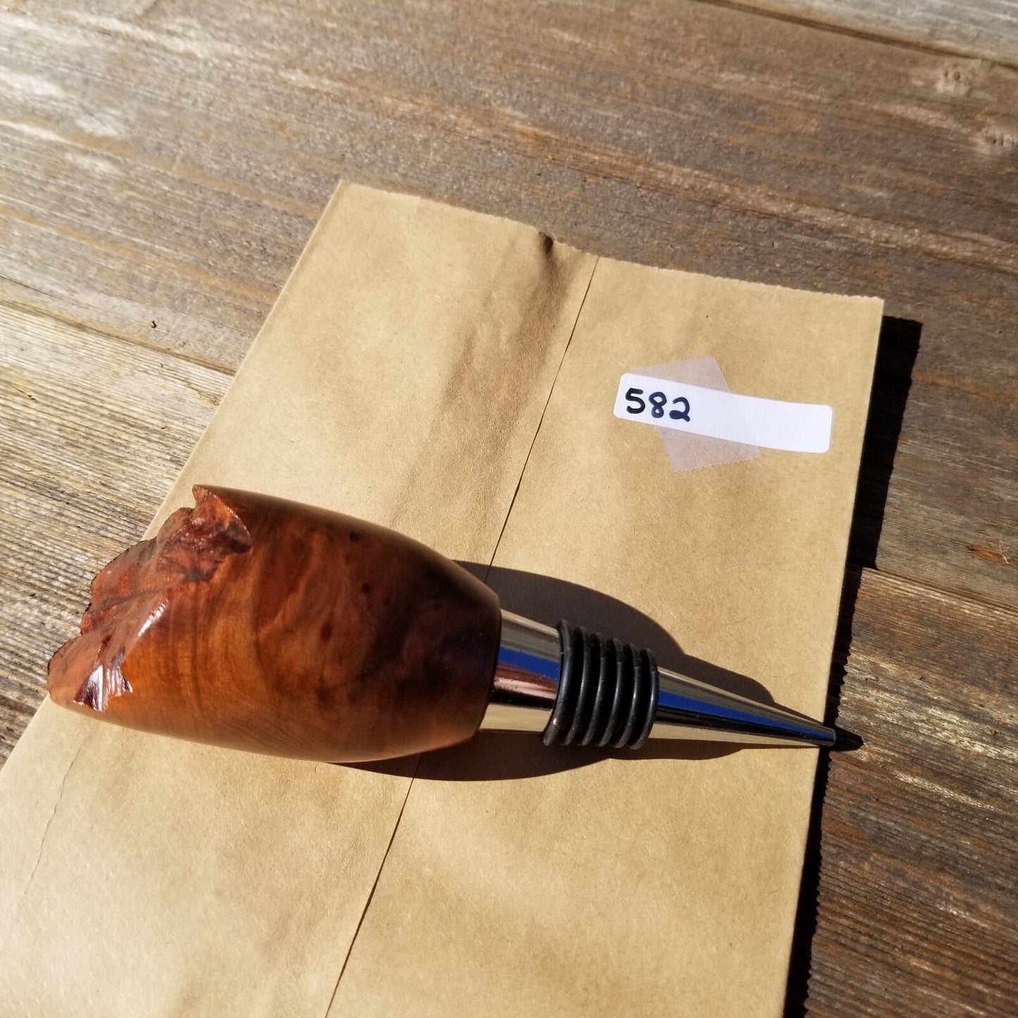 Wood Wine Stopper Redwood Rustic Redwood Burl Handmade #582 Made in USA Bar Accessory Wine Lover Gift Hand Turned Unique One of a Kind