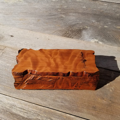 Handmade Wood Box with Redwood Tree Engraved Rustic Handmade Curly Wood #435 California Redwood Jewelry Box Storage Box