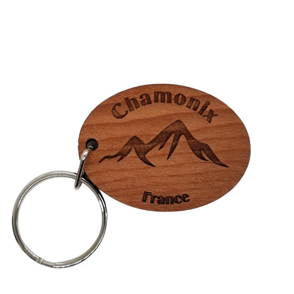 Chamonix Keychain French Mountains Wood Keyring France Souvenir Ski Resort Skiing Skier Alps Chamonix-Mont-Blanc Key Tag Bag