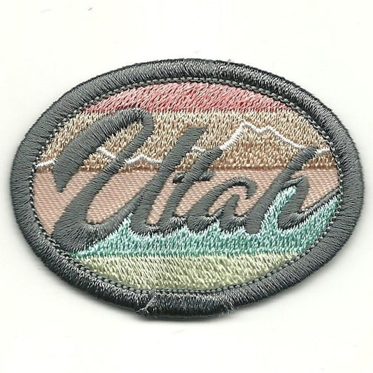 Utah Patch – Travel Patch Iron On – UT Souvenir Patch – Embellishment Applique – Travel Gift 2.25″ Retro Pastel Oval