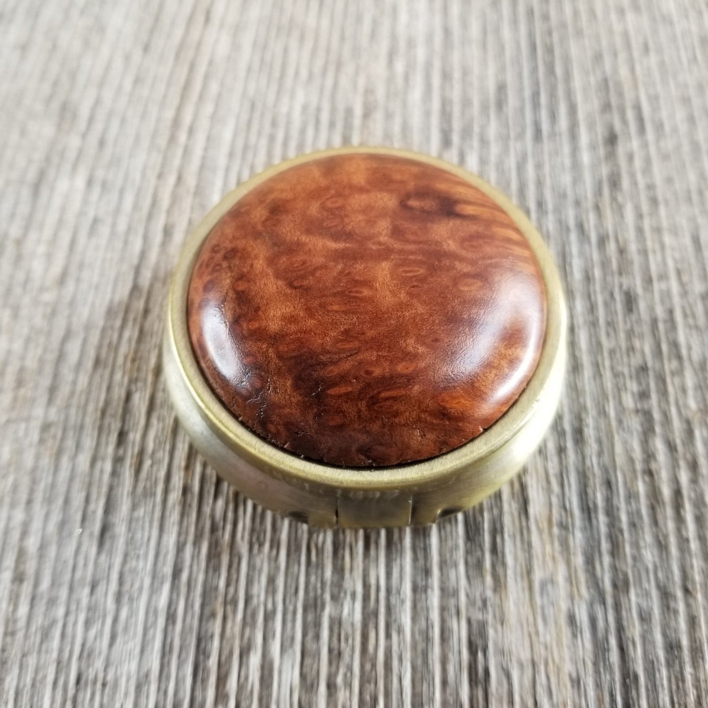 Handmade Pill Box 3 Sections Redwood Top California Burl Memento #284