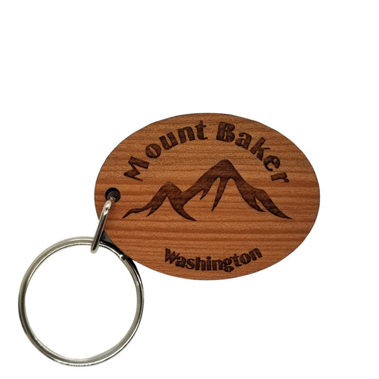 Mount Baker WA Keychain Mountains Wood Keyring Washington WA Ski Skiing Snowboarding Cascades Koma Kulshan Stratovolcano Key Tag Bag