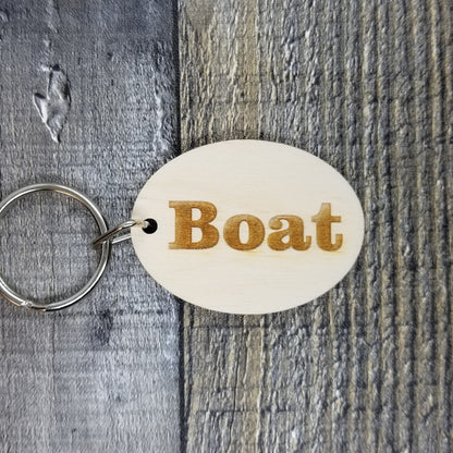 Boat Wood Keychain Key Ring Keychain Gift - Key Chain Key Tag Key Ring Key Fob - Boat Text Key Marker