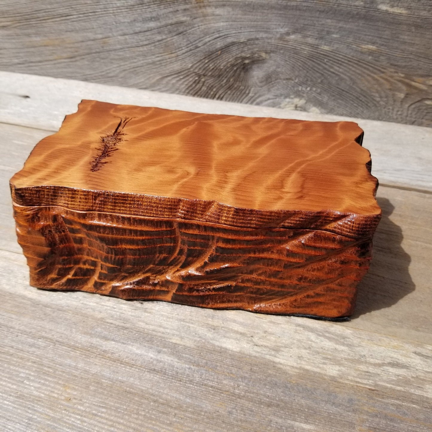 Redwood Jewelry Box Curly Wood Engraved Rustic Handmade California #459 Memento Box, Mom Gift, Anniversary Gift