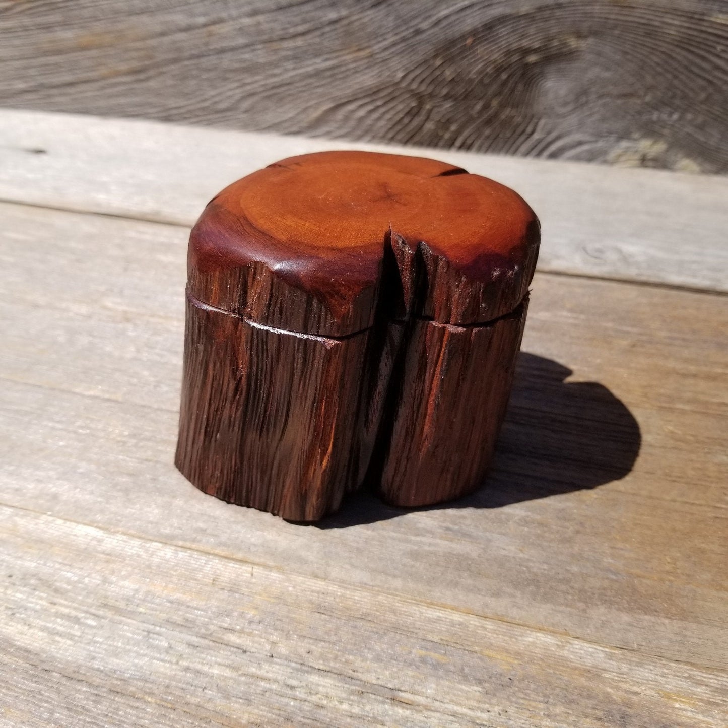 Wood Ring Box Redwood Rustic Handmade California Storage Live Edge Mini #470 Birthday Gift Christmas Gift Mother's Day Gift